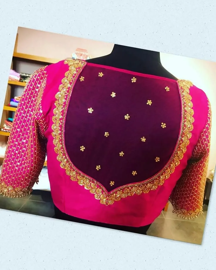 Rani Pink Net Kundan Maggam Work Blouse Grand Bridal Wear for Weddings & Festive Occasions