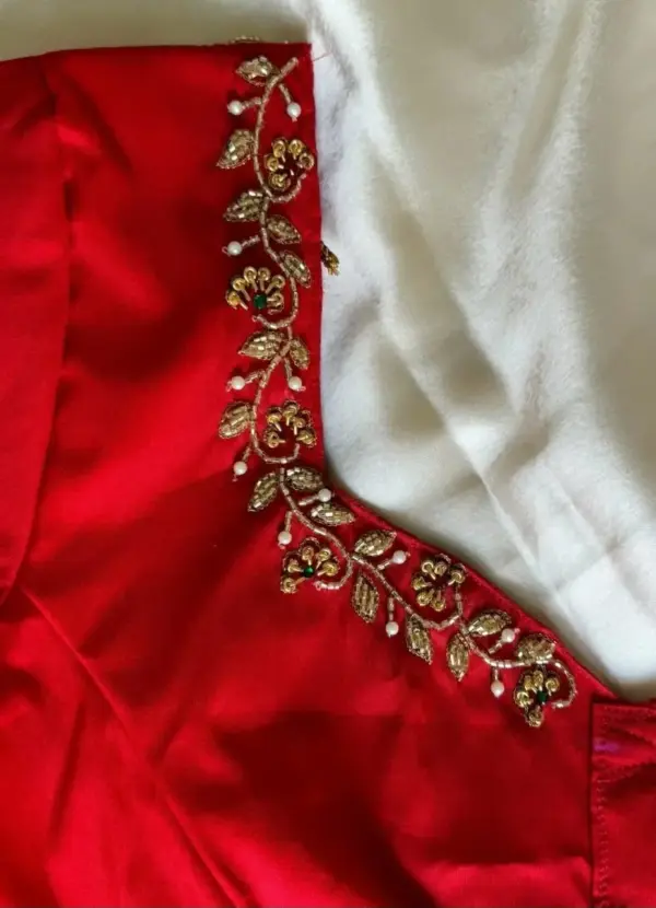 Red Thread Floral Maggam Work Designer Blouse – Bridal & Festive Wear