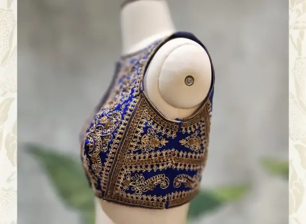 Royal Blue Highness Sleeveless Maggam Work Blouse Wedding & Party Wear