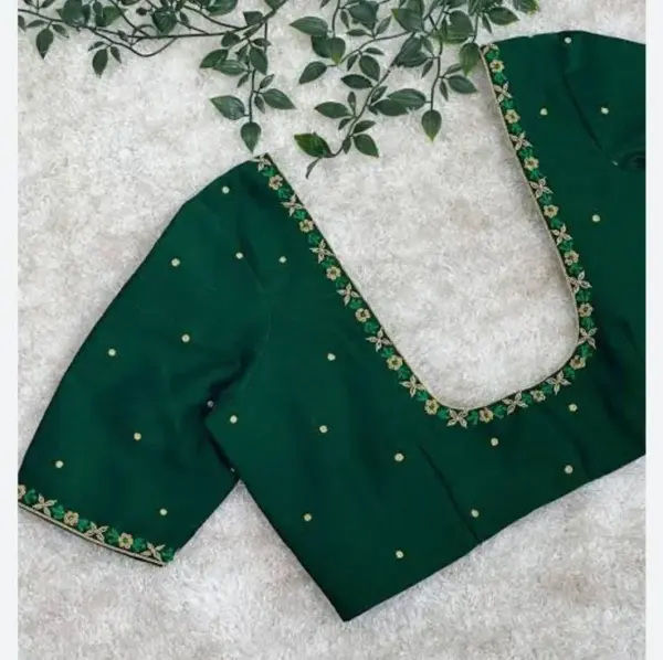 Sophisticated Bottle Green Maggam Work Blouse Subtle Bridal Elegance 1