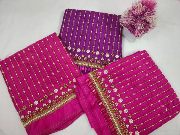 Affordable Blue Designer Aari Work Blouse with Elegant Bead Lines