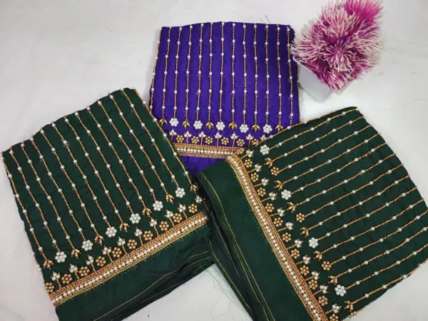 Affordable Blue Designer Aari Work Blouse with Elegant Bead Lines