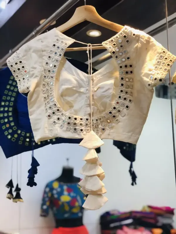 Affordable Glamour Half white Fancy Mirror Maggam Work Blouse for Any Occasion