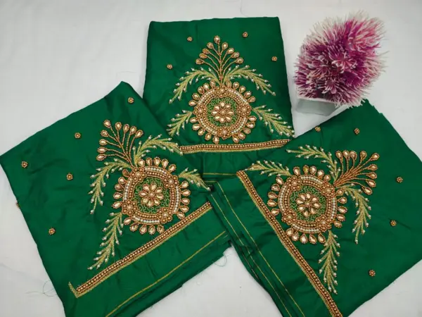 Budget-Friendly Navy Blue Aari Work Blouse with Designer Beads Detailing