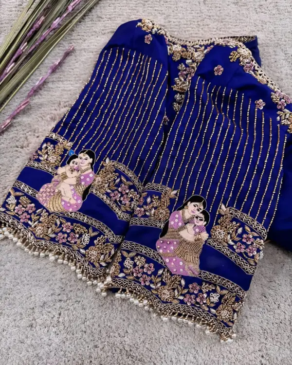 Buy Online Blue Baby Shower Maggam Work Blouse Custom Made Festive Outfit for Special Events
