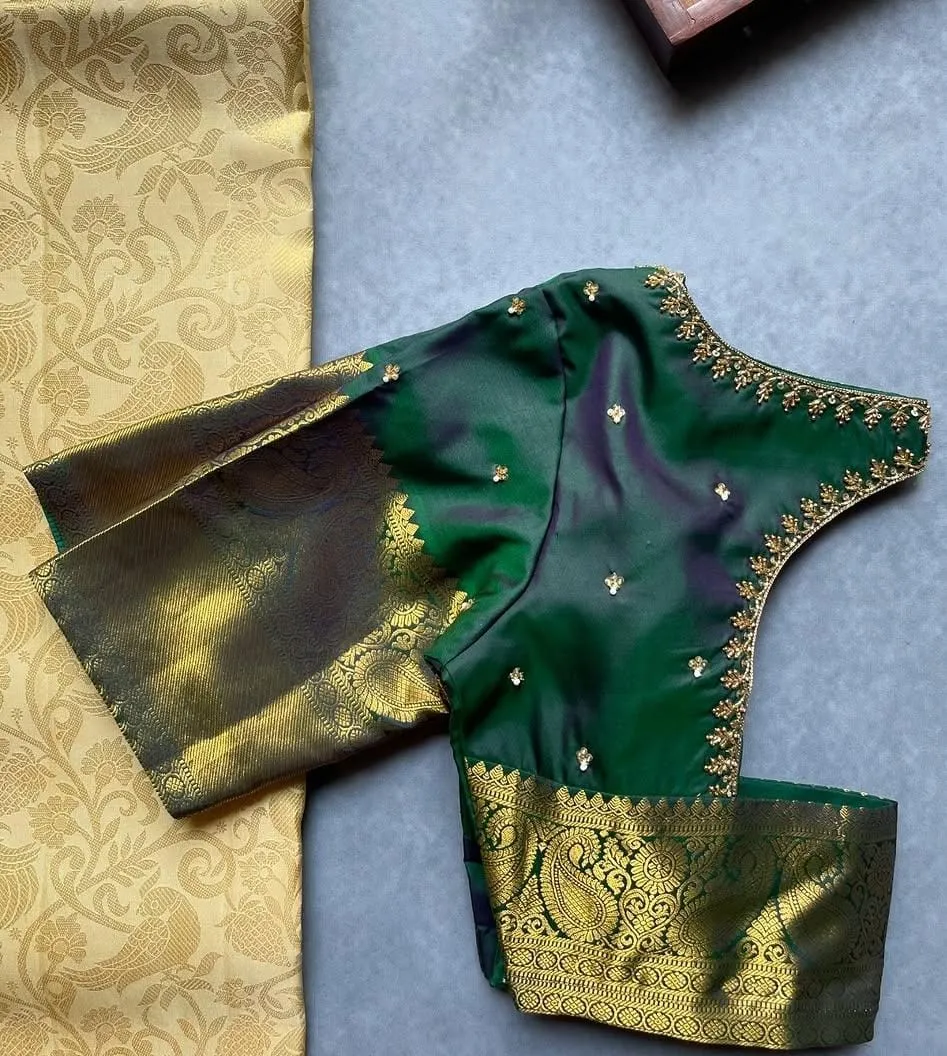 Buy Online Bottle Green Latest Maggam Work Ready-to-Wear Blouse Budget Under 2000 Custom Sizes