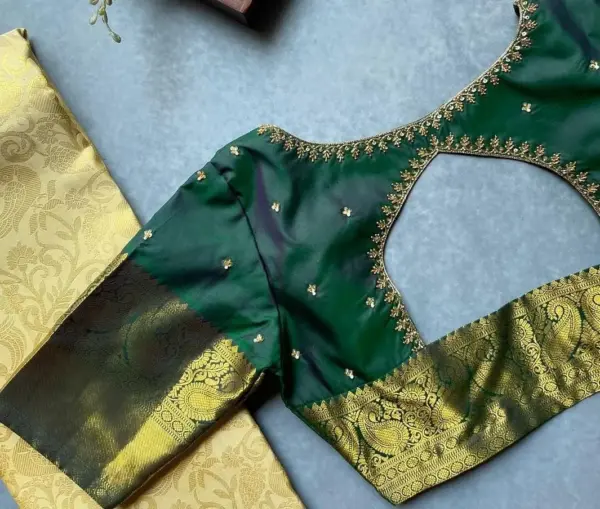 Buy Online Bottle Green Latest Maggam Work Ready-to-Wear Blouse Budget Under 2000 Custom Sizes