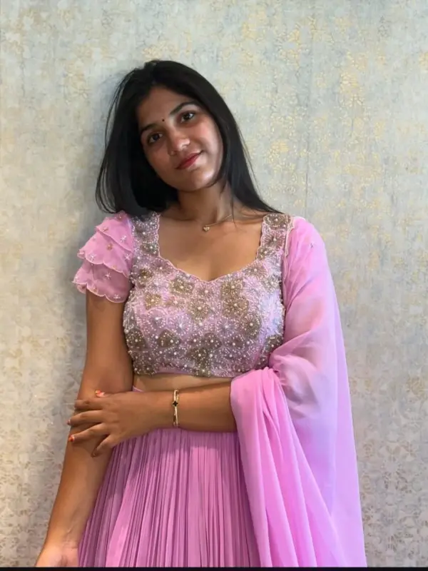 Buy Online Budget-Friendly Pink Maggam Work Crop Top Lehenga Designer Party Wear Under 10000