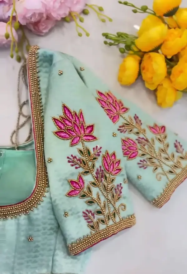 Buy Online Elegant Sea Green Maggam Work Blouse Trending Designer Piece Under ₹2500