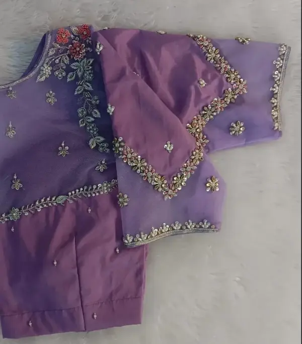 Buy Online Lavender Net Stylish Maggam Work Blouse Ready to Wear Party Wear Under ₹4500