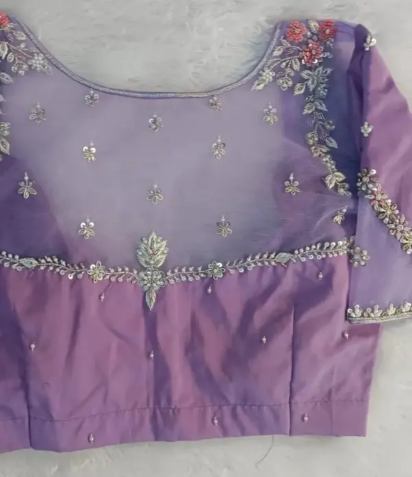 Buy Online Lavender Net Stylish Maggam Work Blouse Ready to Wear Party Wear Under ₹4500