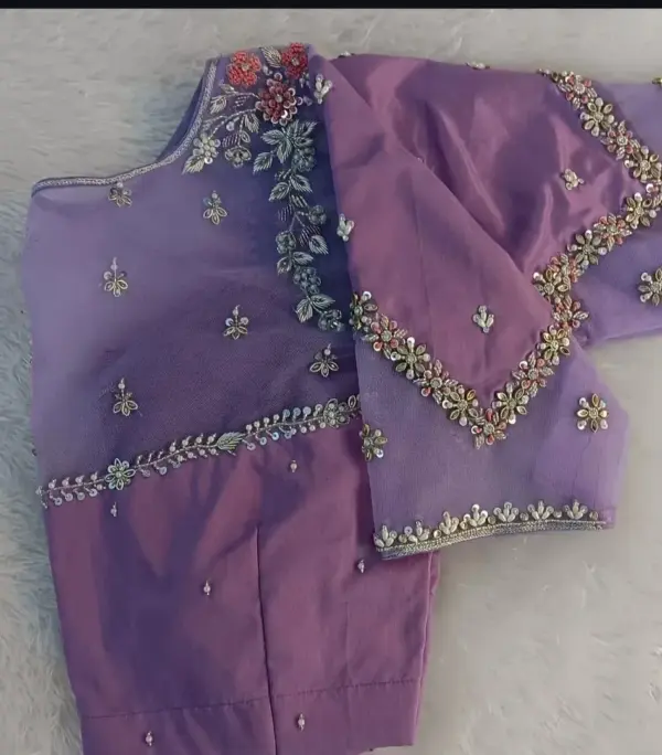 Buy Online Lavender Net Stylish Maggam Work Blouse Ready to Wear Party Wear Under ₹4500