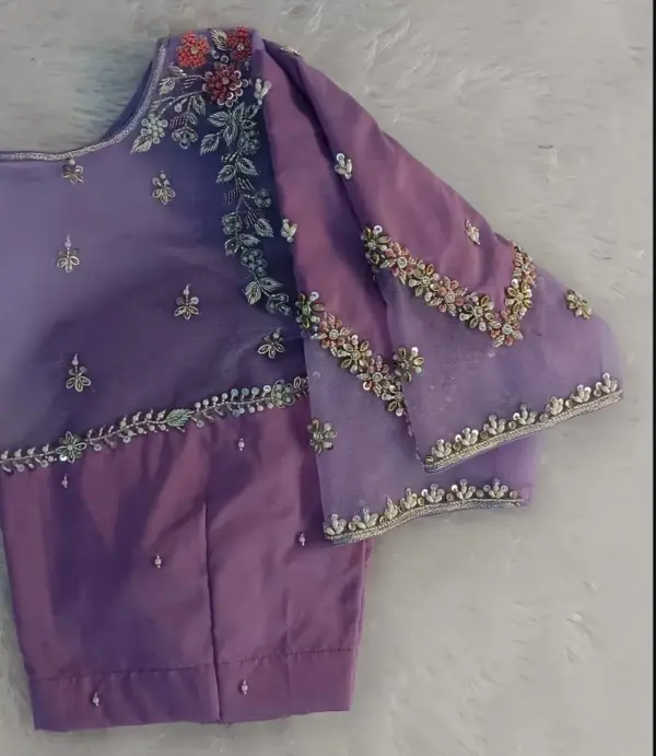 Buy Online Lavender Net Stylish Maggam Work Blouse Ready to Wear Party Wear Under ₹4500