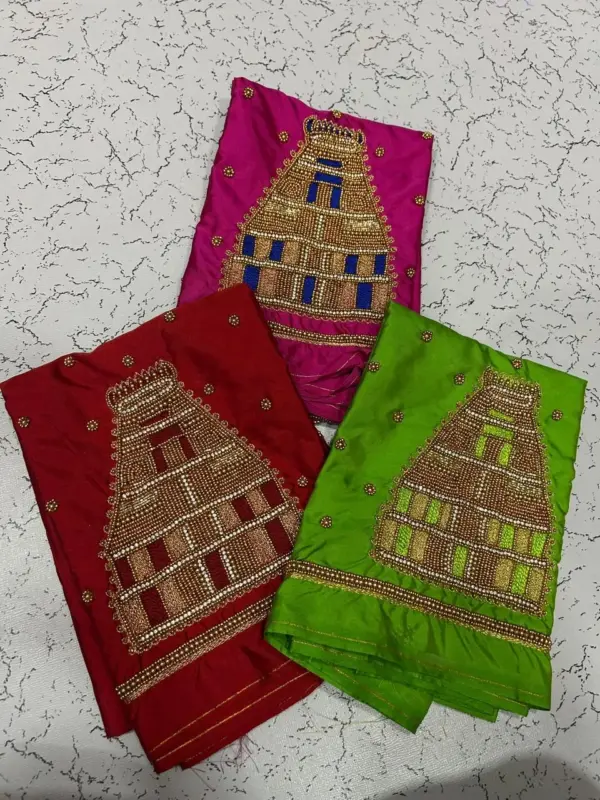 Buy Online Temple Design Aari Work Bridal Blouses Custom Colors & Sizes Available