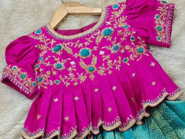 Exclusive Pink Baby Pattu Maggam Work Blouse Glamorous Wedding Outfit