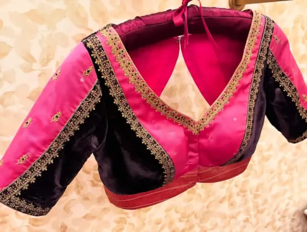 Exclusive Pink & Black Maggam Work Blouse Stylish Grand Ready-to-Wear Budget Pick 2025