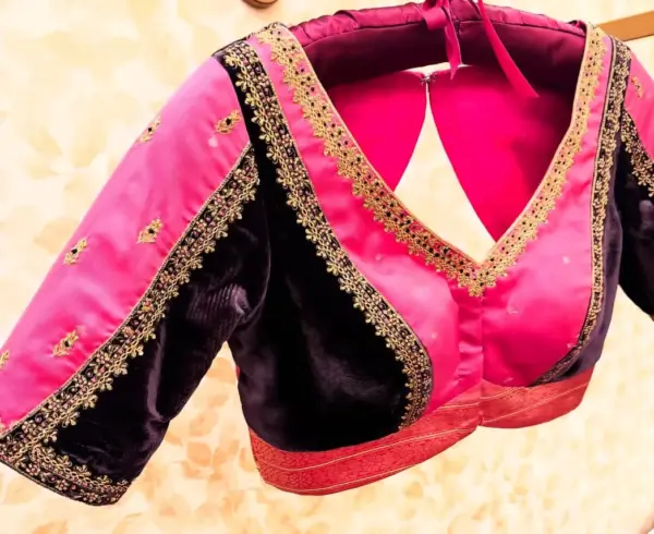 Exclusive Pink & Black Maggam Work Blouse Stylish Grand Ready-to-Wear Budget Pick 2025