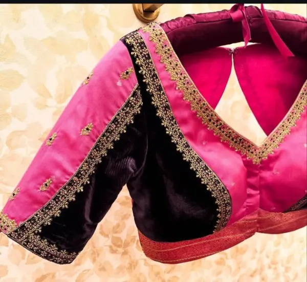 Exclusive Pink & Black Maggam Work Blouse Stylish Grand Ready-to-Wear Budget Pick 2025