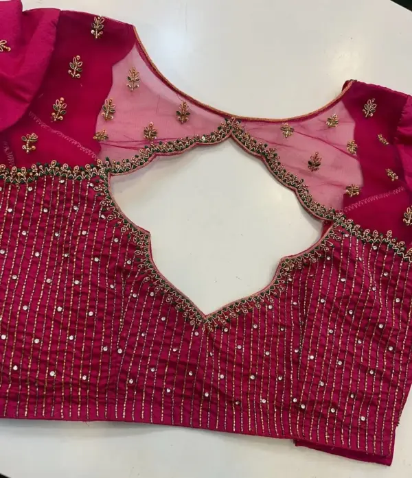 Exclusive Pink Net Bridal Maggam Work Blouse for Grand Weddings