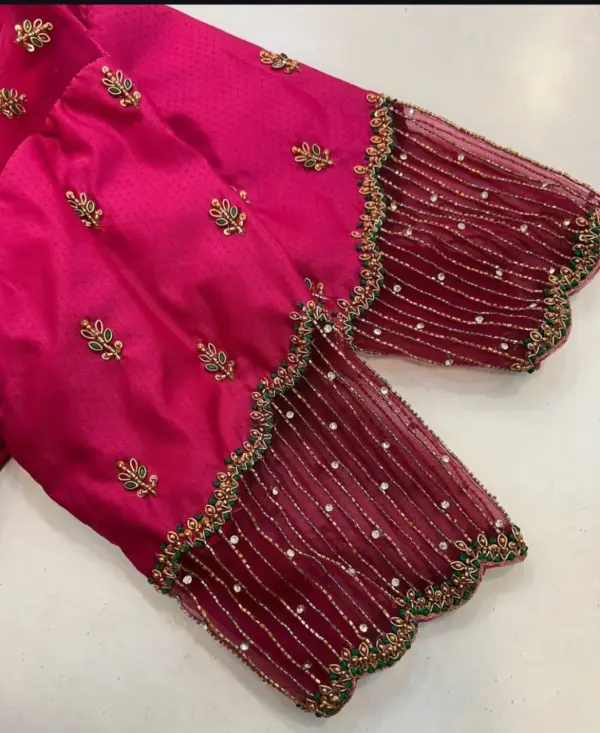 Exclusive Pink Net Bridal Maggam Work Blouse for Grand Weddings