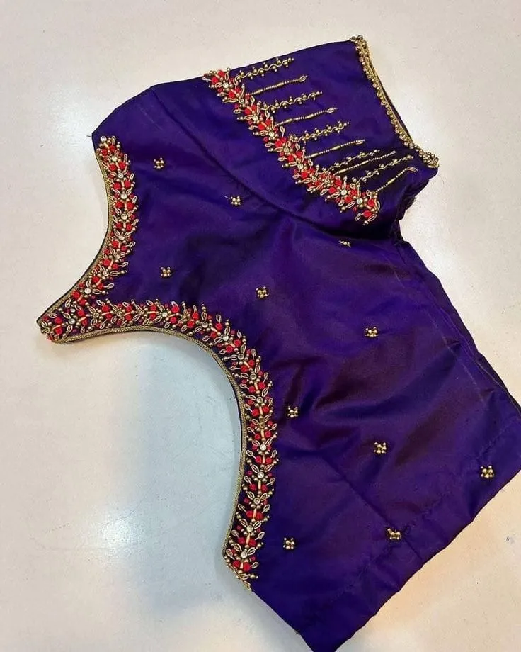 Exclusive Purple Zardosi Maggam Blouse Elegant Ready-Made Design with Custom Size Options