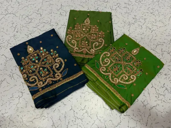 Exclusive Red Aari Work Blouse with Kundan Beads Perfect Offer