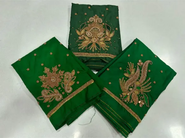Exquisite Green Flower Design Aari Blouse Affordable & Trendy