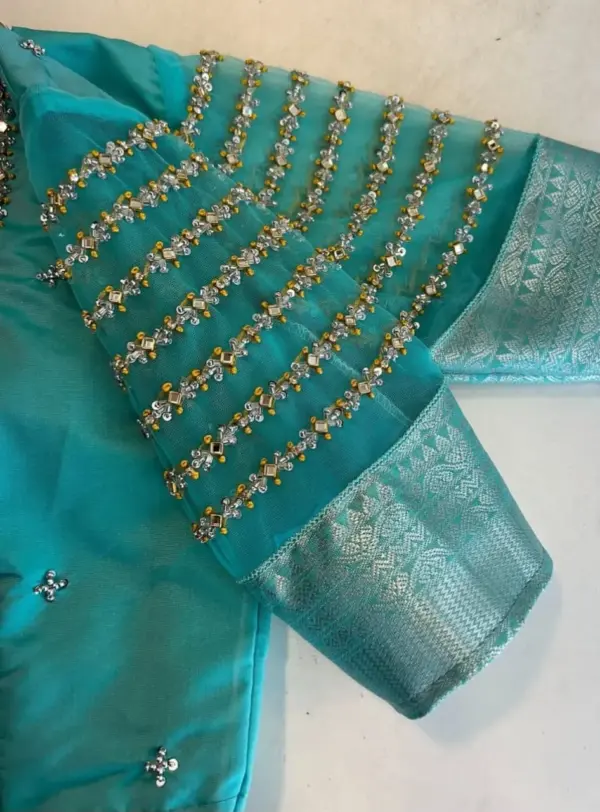 Exquisite Sky Blue Wedding Layer Maggam Work Designer Blouse Bridal Elegance Redefined