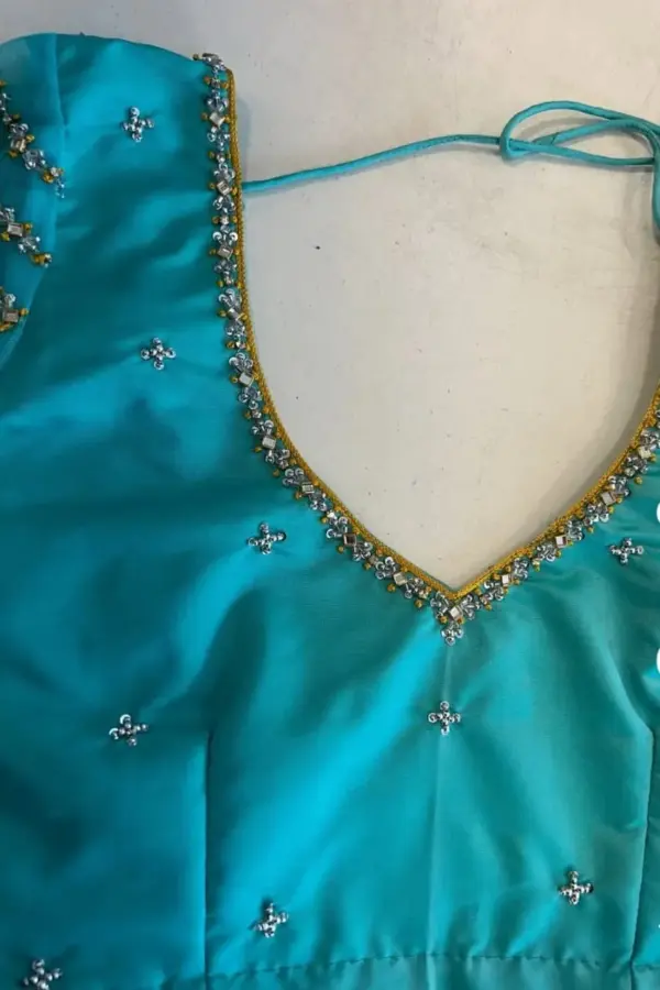 Exquisite Sky Blue Wedding Layer Maggam Work Designer Blouse Bridal Elegance Redefined
