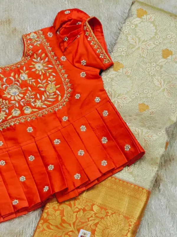 Grand Orange Designer Maggam Work Peplum Blouse Luxury Ethnic Fashion