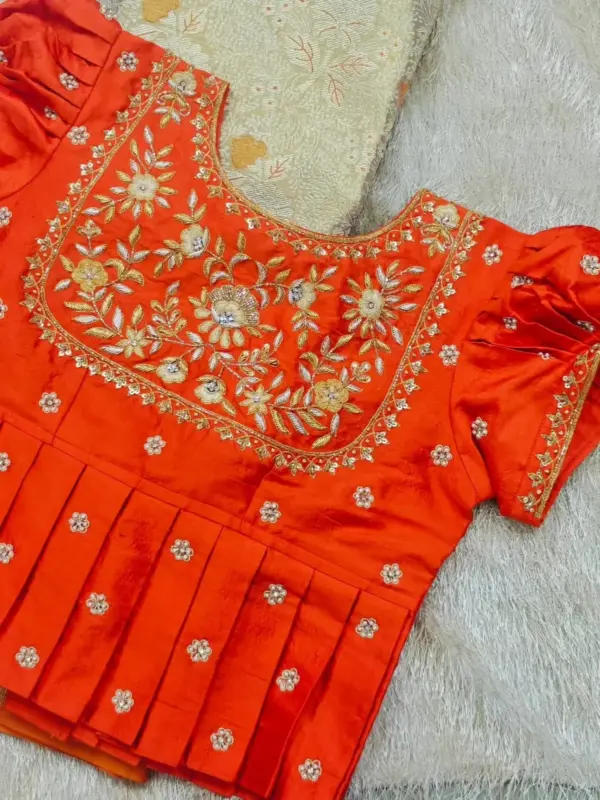 Grand Orange Designer Maggam Work Peplum Blouse Luxury Ethnic Fashion