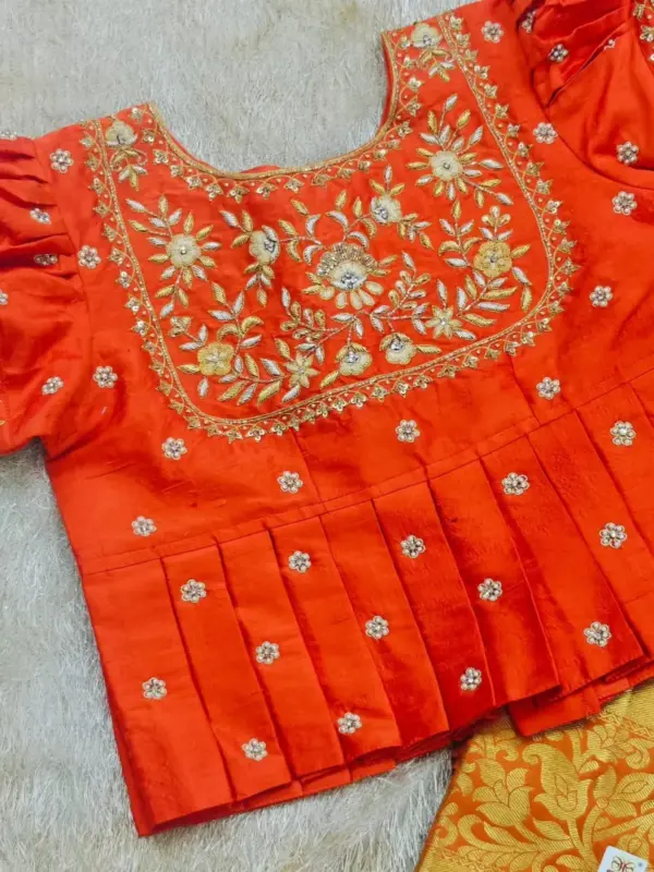 Grand Orange Designer Maggam Work Peplum Blouse Luxury Ethnic Fashion