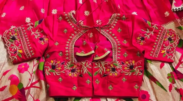 Grand Zardosi Red Bridal Maggam Blouse Designer Wedding Collection