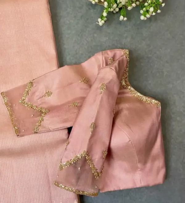 Handcrafted Peach Net Zardosi Maggam Blouse Premium Designer Wear