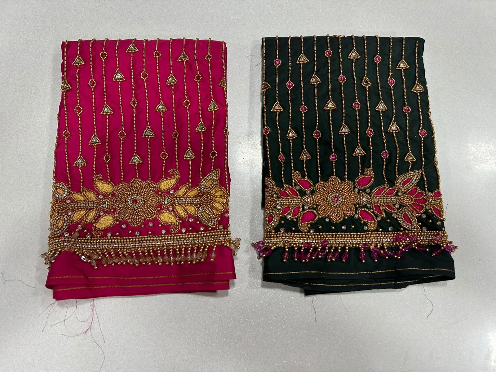 Luxury Blue Bridal Kundan Beads Blouse Designer Lines, Budget-Friendly Aari Work