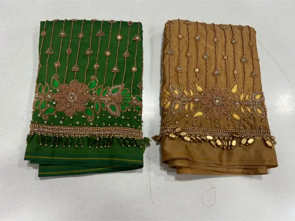 Luxury Blue Bridal Kundan Beads Blouse Designer Lines, Budget-Friendly Aari Work