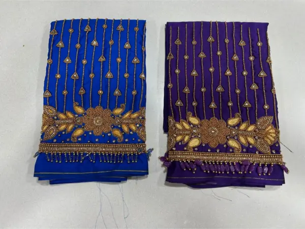 Luxury Blue Bridal Kundan Beads Blouse Designer Lines, Budget-Friendly Aari Work