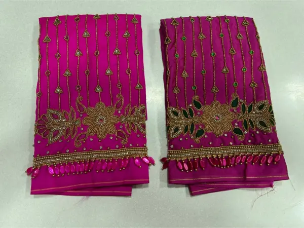 Luxury Blue Bridal Kundan Beads Blouse Designer Lines, Budget-Friendly Aari Work