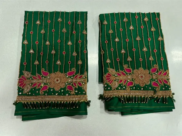 Luxury Blue Bridal Kundan Beads Blouse Designer Lines, Budget-Friendly Aari Work