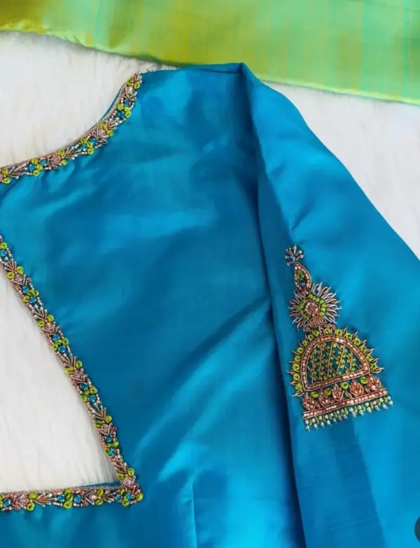 Luxury Blue Thread Maggam Work Blouse | Bridal & Party Wear Exclusive Design