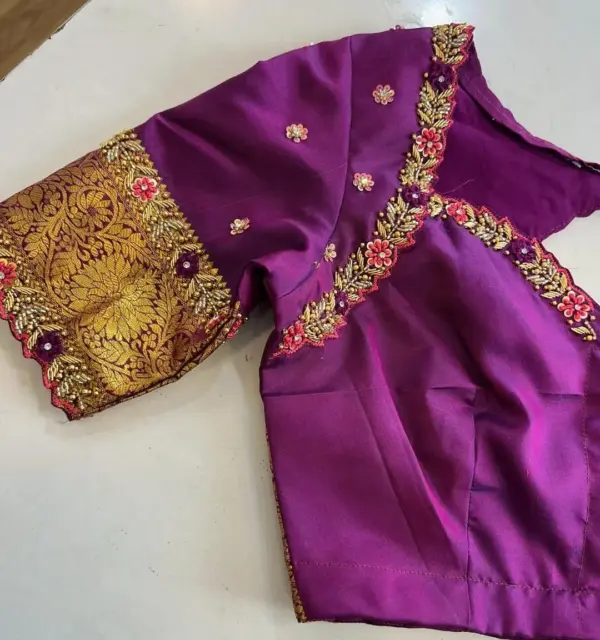 Luxury Purple Bridal Maggam Work Blouse Custom Wedding Outfit