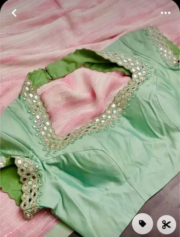 Pista Green Budget Maggam Work Blouse Fancy Mirror Design for Festive Looks