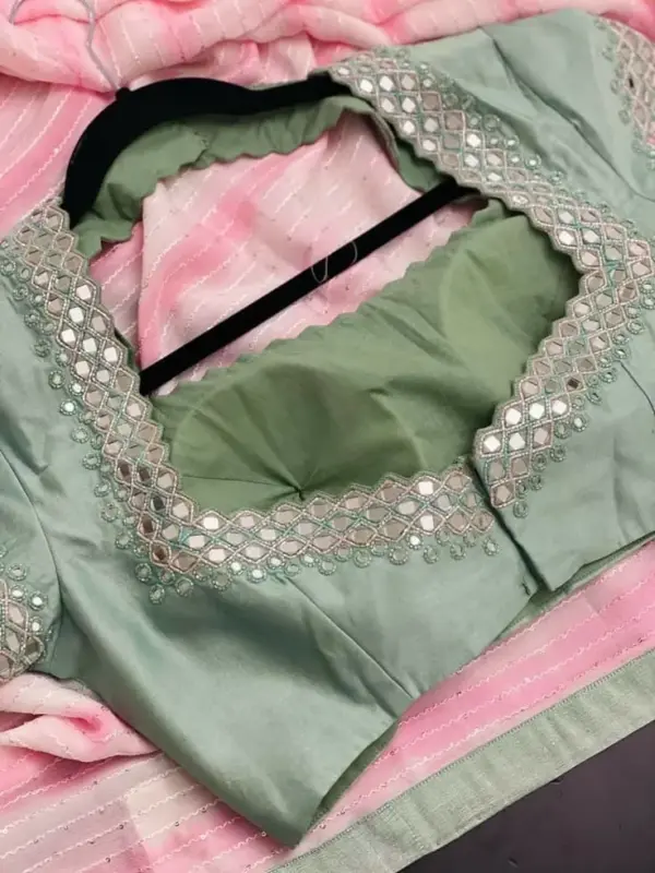 Pista Green Budget Maggam Work Blouse Fancy Mirror Design for Festive Looks