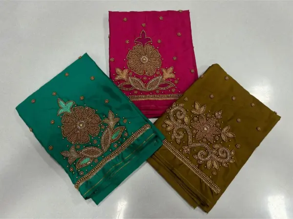 Rama Green Designer Floral Blouse Premium Aari Work at an Affordable Price