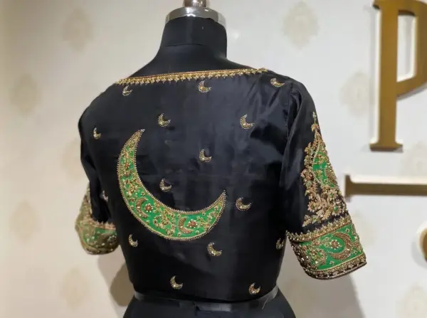 Shop Latest Black Moon Maggam Work Blouse | High Neck Trending Designer Blouse at Affordable Price