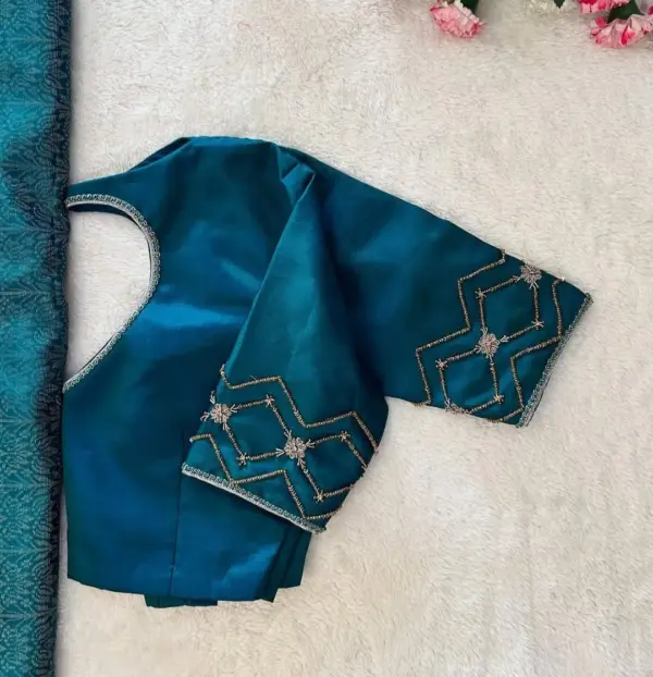 Stunning Peacock Blue Wedding Blouse with Handcrafted Maggam Work Affordable & Chic