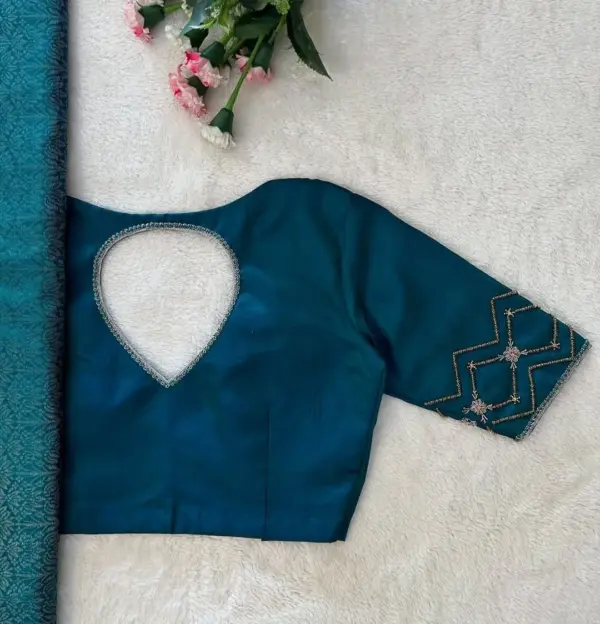 Stunning Peacock Blue Wedding Blouse with Handcrafted Maggam Work Affordable & Chic