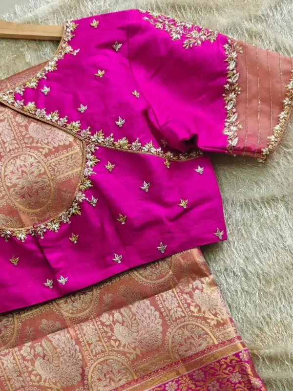 Stylish Pink Net Designer Maggam Work Blouse Elegant Party Wear Collection