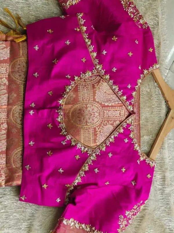 Stylish Pink Net Designer Maggam Work Blouse Elegant Party Wear Collection
