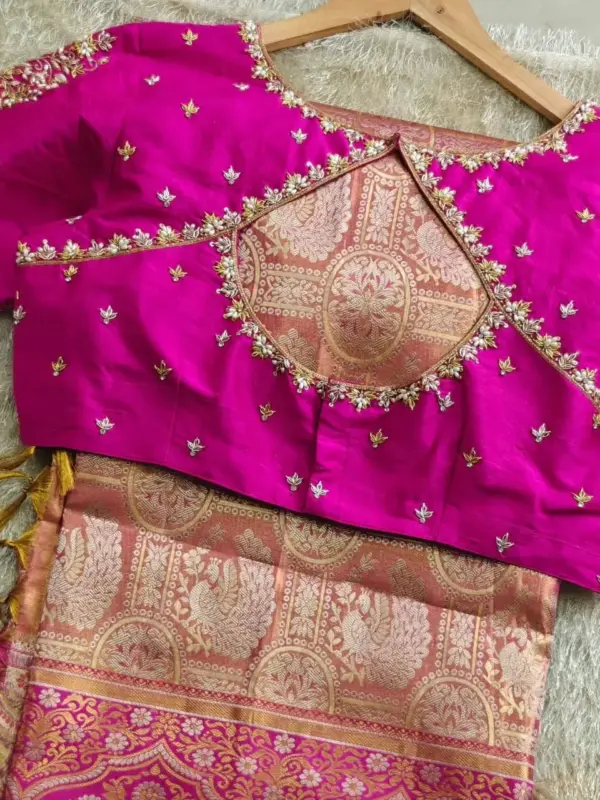 Stylish Pink Net Designer Maggam Work Blouse Elegant Party Wear Collection